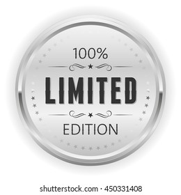 Silver limited edition button, badge on white background