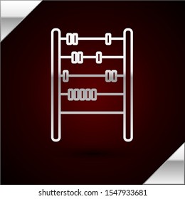 Silver line Abacus icon isolated on dark red background. Traditional counting frame. Education sign. Mathematics school.  Vector Illustration