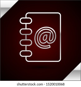 Silver line Address book icon isolated on dark red background. Notebook, address, contact, directory, phone, telephone book icon.  Vector Illustration