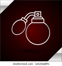 Silver line Aftershave bottle with atomizer icon isolated on dark red background. Cologne spray icon. Male perfume bottle.  Vector Illustration