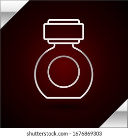 Silver line Aftershave icon isolated on dark red background. Cologne spray icon. Male perfume bottle.  Vector Illustration