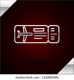 Silver line Airline ticket icon isolated on dark red background. Plane ticket.  Vector Illustration