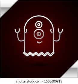 Silver line Alien icon isolated on dark red background. Extraterrestrial alien face or head symbol.  Vector Illustration