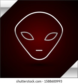 Silver line Alien icon isolated on dark red background. Extraterrestrial alien face or head symbol.  Vector Illustration