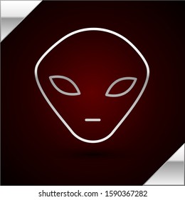 Silver line Alien icon isolated on dark red background. Extraterrestrial alien face or head symbol.  Vector Illustration