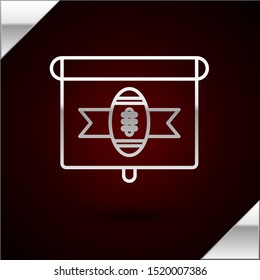 Silver line American football on tv program icon isolated on dark red background.  Vector Illustration
