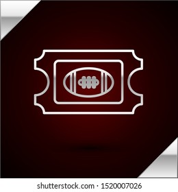 Silver line American Football ticket icon isolated on dark red background.  Vector Illustration