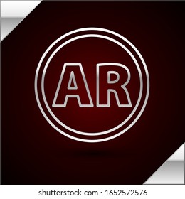Silberlinie Ar, Augmented Reality Symbol einzeln auf dunkelrotem Hintergrund. Vektorillustration-Illustration