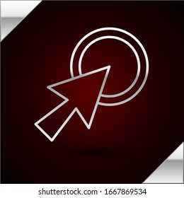 Silver line Arrow cursor icon isolated on dark red background.  Vector Illustration