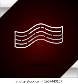 Silver line Bacon stripe icon isolated on dark red background.  Vector Illustration