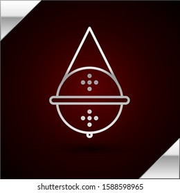 Silver line Ball tea strainer icon isolated on dark red background.  Vector Illustration