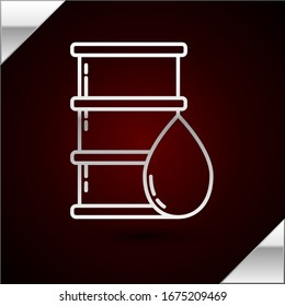 Silver line Barrel oil icon isolated on dark red background.  Vector Illustration