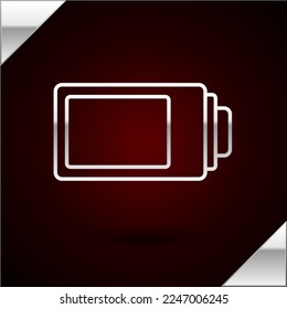 Silver line Battery charge level indicator icon isolated on dark red background.  Vector Illustration