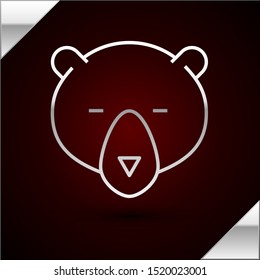 Silver line Bear head icon isolated on dark red background.  Vector Illustration