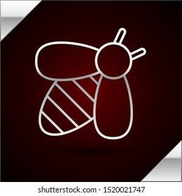 Silver line Bee icon isolated on dark red background. Sweet natural food. Honeybee or apis with wings symbol. Flying insect.  Vector Illustration