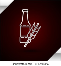 Silver line Beer bottle icon isolated on dark red background.  Vector Illustration