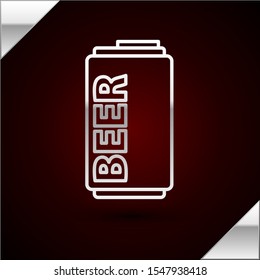 Silver line Beer can icon isolated on dark red background.  Vector Illustration