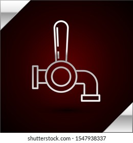 Silver line Beer tap icon isolated on dark red background.  Vector Illustration
