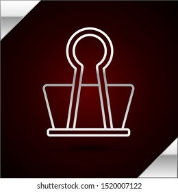 Silver line Binder clip icon isolated on dark red background. Paper clip.  Vector Illustration