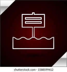 Silver line Blank wooden sign board icon isolated on dark red background.  Vector Illustration