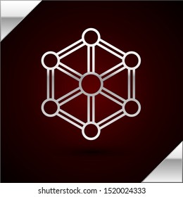 Silver line Blockchain technology icon isolated on dark red background. Cryptocurrency data. Abstract geometric block chain network technology business.  Vector Illustration