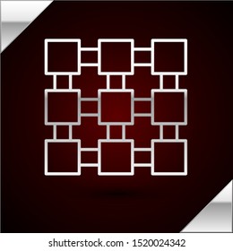 Silver line Blockchain technology icon isolated on dark red background. Cryptocurrency data. Abstract geometric block chain network technology business.  Vector Illustration