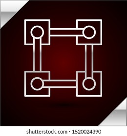 Silver line Blockchain technology icon isolated on dark red background. Cryptocurrency data. Abstract geometric block chain network technology business.  Vector Illustration