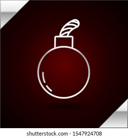 Silver line Bomb ready to explode icon isolated on dark red background.  Vector Illustration