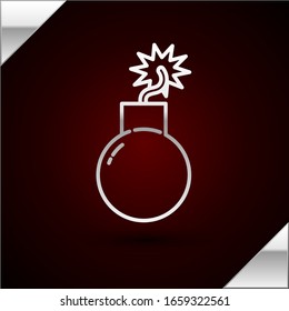 Silberlinienbombe bereit zum Explodieren Symbol einzeln auf dunkelrotem Hintergrund. Vektorillustration-Illustration