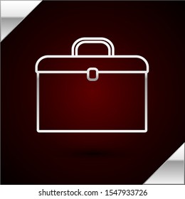 Silver line Briefcase icon isolated on dark red background. Business case sign. Business portfolio.  Vector Illustration