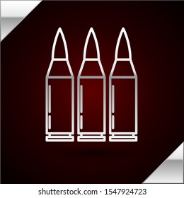 Silver line Bullet icon isolated on dark red background.  Vector Illustration