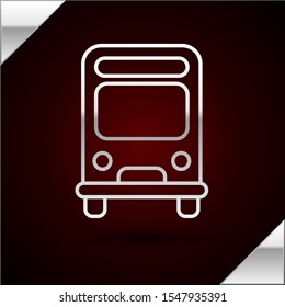 Silver line Bus icon isolated on dark red background. Transportation concept. Bus tour transport sign. Tourism or public vehicle symbol.  Vector Illustration