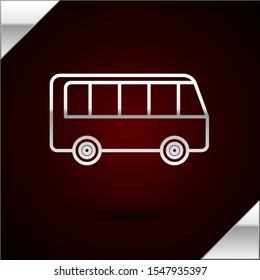 Silver line Bus icon isolated on dark red background. Transportation concept. Bus tour transport sign. Tourism or public vehicle symbol.  Vector Illustration