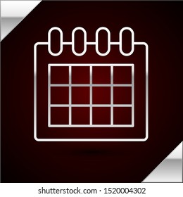 Silver line Calendar icon isolated on dark red background. Event reminder symbol.  Vector Illustration