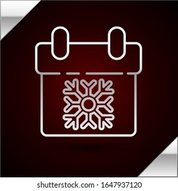Silver line Calendar icon isolated on dark red background. Event reminder symbol. Merry Christmas and Happy New Year.  Vector Illustration