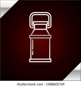 Silver line Can container for milk icon isolated on dark red background.  Vector Illustration