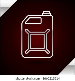 Silver line Canister for gasoline icon isolated on dark red background. Diesel gas icon.  Vector Illustration