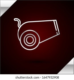 Silver line Cannon icon isolated on dark red background. Medieval weapons.  Vector Illustration