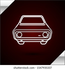 Silver line Car icon isolated on dark red background. Front view.  Vector Illustration