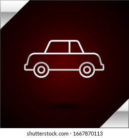 Silver line Car icon isolated on dark red background.  Vector Illustration
