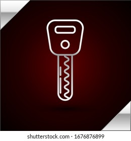 Silver line Car key icon isolated on dark red background.  Vector Illustration