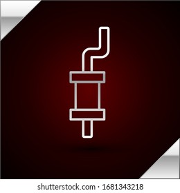 Silver line Car muffler icon isolated on dark red background.  Vector Illustration