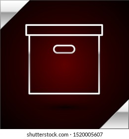 Silver line Carton cardboard box icon isolated on dark red background. Box, package, parcel sign. Delivery and packaging. Transportation and shipping.  Vector Illustration