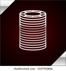 Silver line Casino chips icon isolated on dark red background. Casino gambling.  Vector Illustration