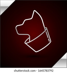 Silver line Cat icon isolated on dark red background.  Vector Illustration