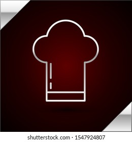 Silver line Chef hat icon isolated on dark red background. Cooking symbol. Cooks hat.  Vector Illustration