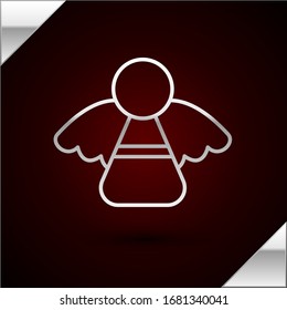 Silver line Christmas angel icon isolated on dark red background.  Vector Illustration