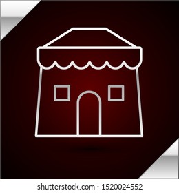 Silver line Circus tent icon isolated on dark red background. Carnival camping tent. Amusement park.  Vector Illustration