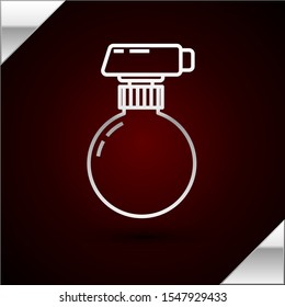 Silver line Cleaning spray bottle with detergent liquid icon isolated on dark red background.  Vector Illustration