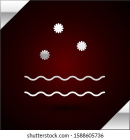 Silver line Cold and waves icon isolated on dark red background.  Vector Illustration